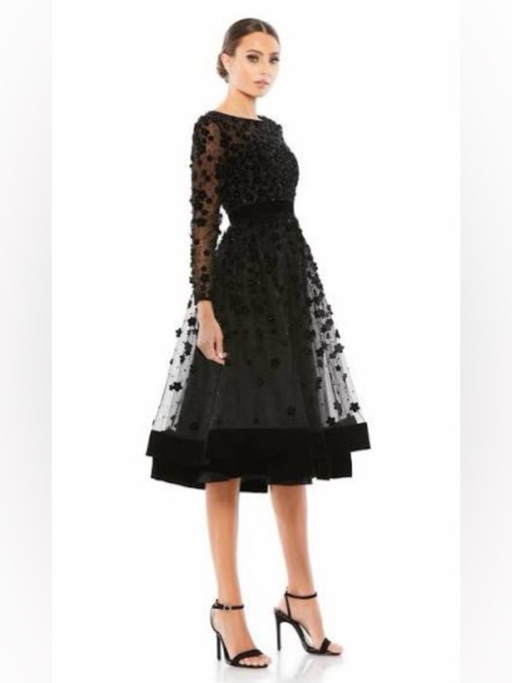 Mac Duggal 67007 Black Fit & Flare Velvet Embellished Dress Size 6 NWT $498